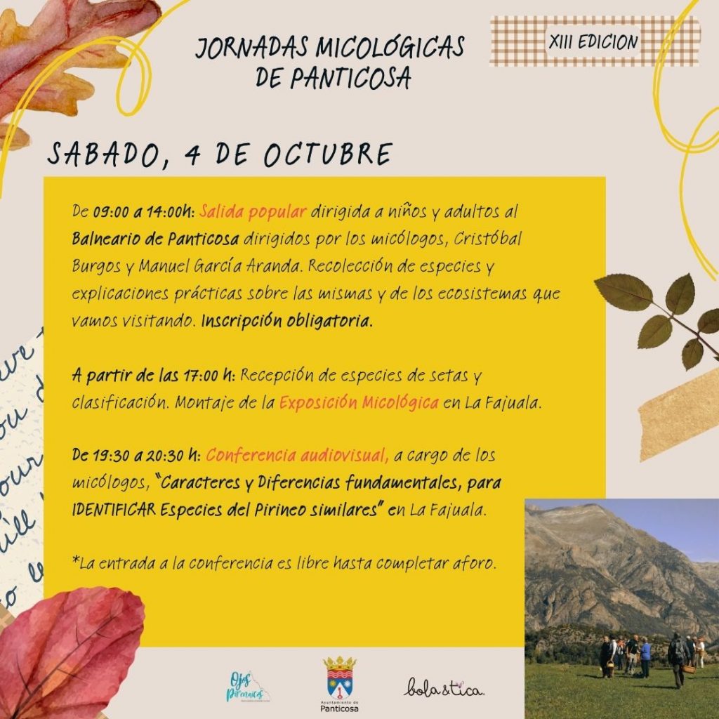 Los días 4 y 5 de octubre de 2025, Panticosa acoge la XIII edición de las Jornadas Micológicas, 